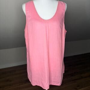 J Jill Pink 100% Linen Tank Top L Sleeveless Summer Coastal Cottage core